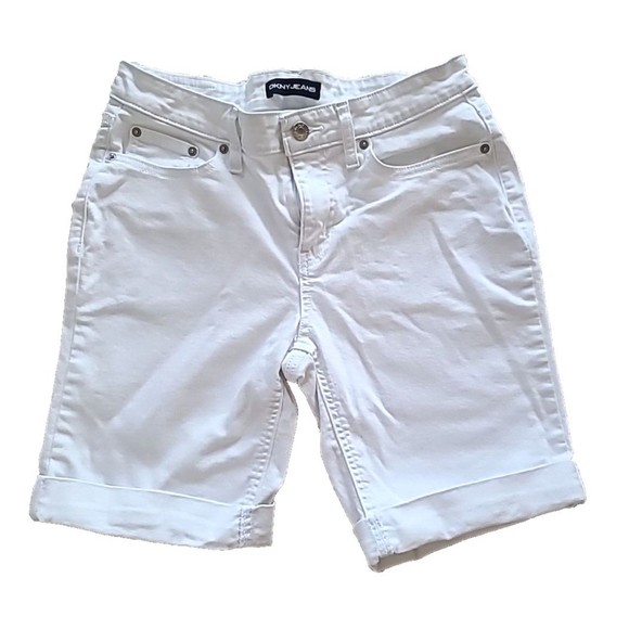 Dkny Pants - DKNY Jeans Shorts Womens White 8 Denim Stretch Bermuda Fold Hem Mid Rise Pockets